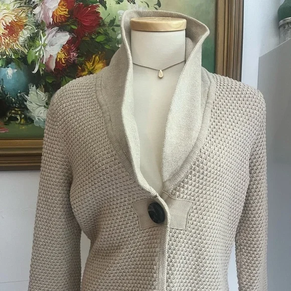 Liz Claiborne KNIT 100% COTTON Tan Women's Cardigan Button clasp closure. - Picture 2 of 9